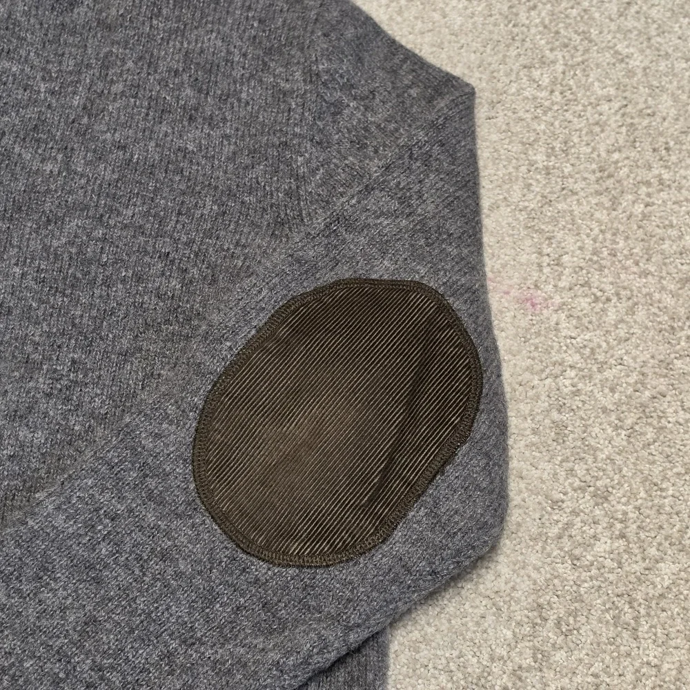 L.L. Bean Shetland Wool 1/4 Zip Corduroy Elbow Patches Sweater Gray Men's M